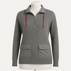 Lauren Ralph Lauren Women's Gray Quarter Zip Knit Sweater Nylon Pockets M